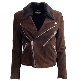 Saint Laurent Brown Shearling Moto Jacket Brown
