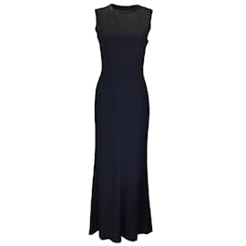 Yves Saint Laurent Rive Gauche Vintage Robe noire en crêpe avec nœud dans le dos et détail en maille sans manches / robe formelle Noir
