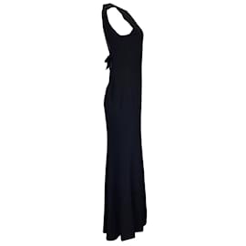 Yves Saint Laurent-Yves Saint Laurent Rive Gauche Vintage Black Bow Back Mesh Detail Sleeveless Crepe Gown / formal dress-Black