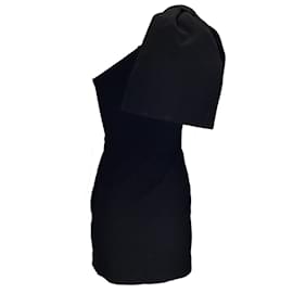 Rebecca Vallance-Rebecca Vallance Black Bow Detail One Shoulder Crepe Mini Dress-Black