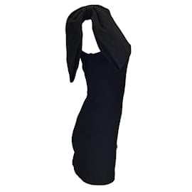 Rebecca Vallance-Rebecca Vallance Mini-robe asymétrique en crêpe noire avec nœud et détail-Noir