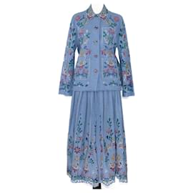 Chloé-Conjunto de sobrecamisa con bordado de flores azules y falda larga-Azul