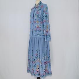 Chloé-Conjunto de sobrecamisa con bordado de flores azules y falda larga-Azul