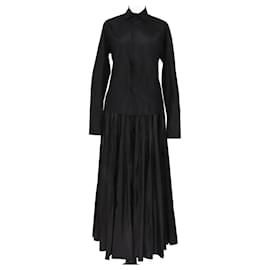 Christian Dior-Conjunto de camisa preta com bordado de abelha e calças plissadas-Preto