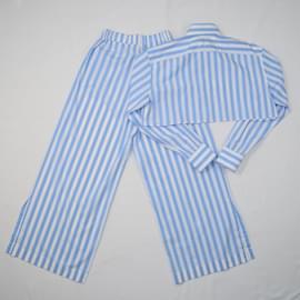Autre Marque-Blanc/Ensemble jupe et pantalon à rayures bleues-Bleu