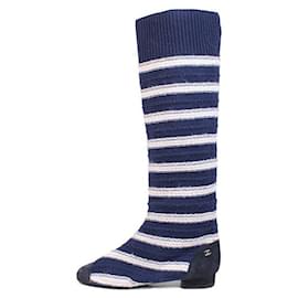 Chanel Boots White Navy blue