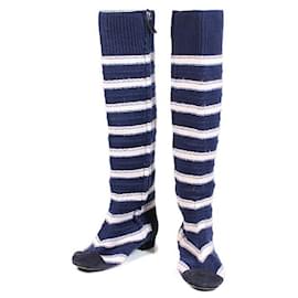 Chanel-Boots-White,Navy blue