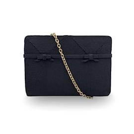 Gucci-Vintage Black Fabric Bows Evening Bag with Chain Strap-Black