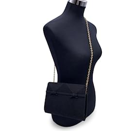 Gucci-Vintage Abendtasche aus schwarzem Stoff mit Schleifen und Kettenriemen-Schwarz