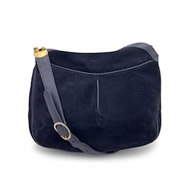 Gucci-Vintage Blue Suede and Leather Shoulder Bag-Blue