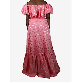 Autre Marque-Pink puff-sleeved lurex polka dot midi dress - size UK 12-Pink