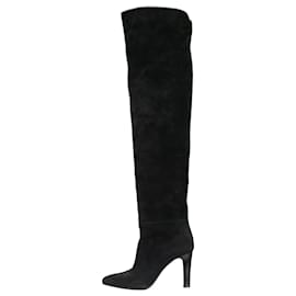 Saint Laurent-Black suede thigh high boots - size EU 39-Black