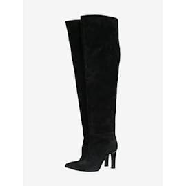 Saint Laurent-Black suede thigh high boots - size EU 39-Black