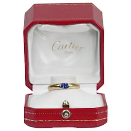 Cartier-Bague Solitaire Ellipse Ovale Saphir Bleu Profond Or-Doré