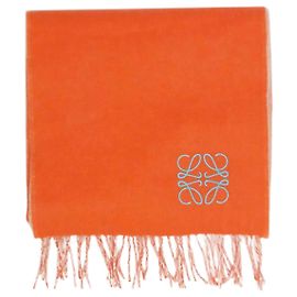Loewe Orangefarbener Schal aus Wollmischung mit Fransen Orange