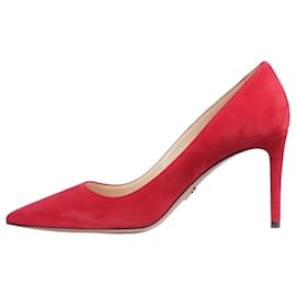 Prada-Red suede pointed-toe pumps - size EU 38.5-Red