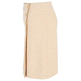 Chanel-Chanel Gold Button Wrap Skirt in Cream Wool-White,Cream