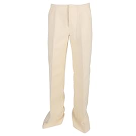 Céline-Celine Straight Leg Trousers in Cream Wool-White,Cream