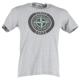 Stone Island-Stone Island Logo Print T-Shirt in Grey Cotton-Grey