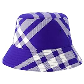 Burberry-Monogram Bucket Hat - Burberry - Wool - Blue-Blue