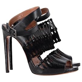 Alaïa-AlaÏa Cut Out Ankle-Strap Sandals in Black Leather-Black