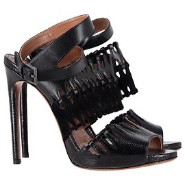 AlaÏa Sandales à Bride Cheville Découpée en Cuir Noir Noir