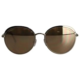 Chanel-CHANEL CH4206 Round Mirror Aviator Sunglasses in Gold Metal-Golden