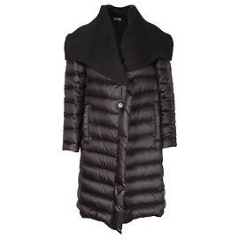 Issey Miyake Knit Collar Down Coat in Black Nylon Black