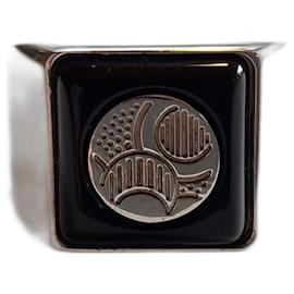 Kenzo-Kenzo silver and onyx signet ring-Black,Silvery