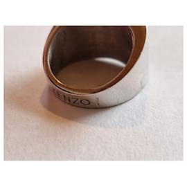 Kenzo-Anello con sigillo Kenzo in argento e onice-Nero,Argento