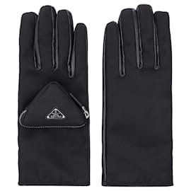 Prada-PRADA Re-Nylon and nappa gloves with pouch-Black