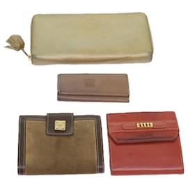 Loewe-LOEWE Wallet Leather 4Set Red Beige gray Auth bs8673-Red,Beige,Grey