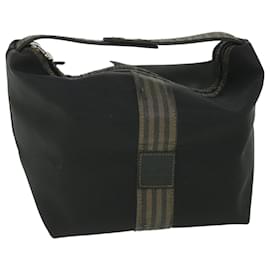 Fendi-FENDI Pecan Canvas Hand Bag Black Auth bs8734-Black