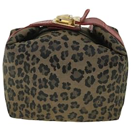 Fendi-FENDI Leopard Hand Bag Brown Red Auth 55755-Brown,Red