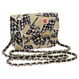 Chanel-CHANEL Mini Matelasse Shoulder Bag Canvas Beige Black CC Auth 55538a-Black,Beige