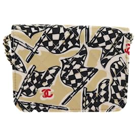 Chanel-CHANEL Mini Matelasse Shoulder Bag Canvas Beige Black CC Auth 55538a-Black,Beige