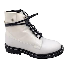 Jimmy Choo-Jimmy Choo White / Black Shearling Lined Lace-Up Leather and Patent Leather Boots-White