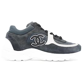 Chanel-Chanel CC Logo Sneaker Navy / White Suede EU 36 Uk 3-Navy blue