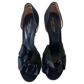Sergio Rossi Black Satin Heeled Mules Black