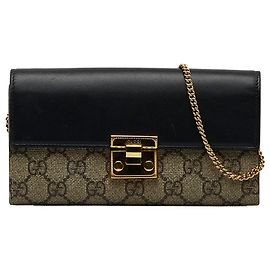 Gucci Brown GG Supreme Padlock Wallet On Chain Brown Beige