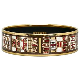 Hermès Hermes Gold Wide Enamel Bangle Golden
