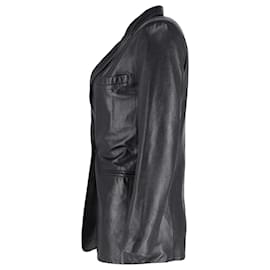 Sandro-Sandro Single-Breasted Blazer in Black Leather-Black