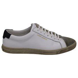 Saint Laurent Andy Distressed Suede-Trimmed Sneakers in White Leather White