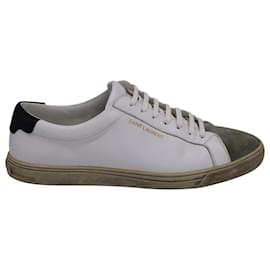 Saint Laurent-Saint Laurent Andy Distressed Suede-Trimmed Sneakers in White Leather-White