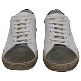Saint Laurent-Saint Laurent Andy Distressed Suede-Trimmed Sneakers in White Leather-White