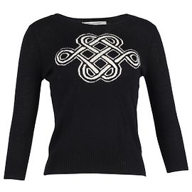 Diane Von Furstenberg Pull Intarsia Graphique en Cachemire Noir Noir