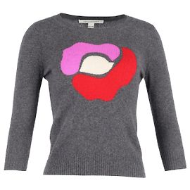 Diane Von Furstenberg Blumen-Intarsienpullover aus grauem Kaschmir Braun