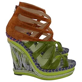 Christian Louboutin-Christian Louboutin Caged Espadrille Tosca Wedge Sandals in Brown Suede-Brown,Beige