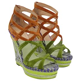 Christian Louboutin-Christian Louboutin Caged Espadrille Tosca Wedge Sandals in Brown Suede-Brown,Beige