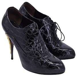 Giuseppe Zanotti-Giuseppe Zanotti Lace-Up Quilted High Heel Ankle Boots in Black Patent Leather-Black